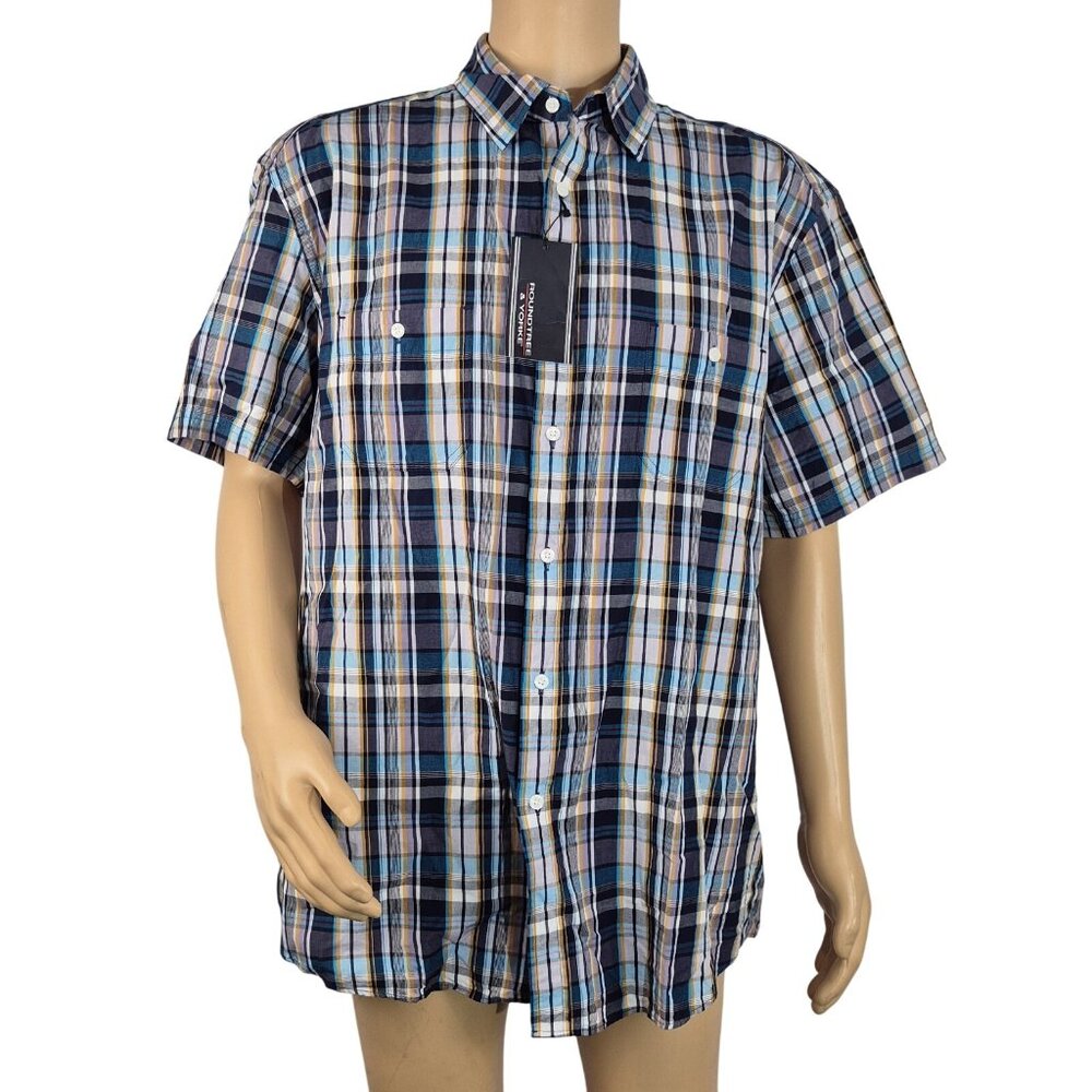 Roundtree Yorke Men's Size XL Short Sleeve Button Up Deep Blue Plaid Shirt (12) - Picture 2 of 10